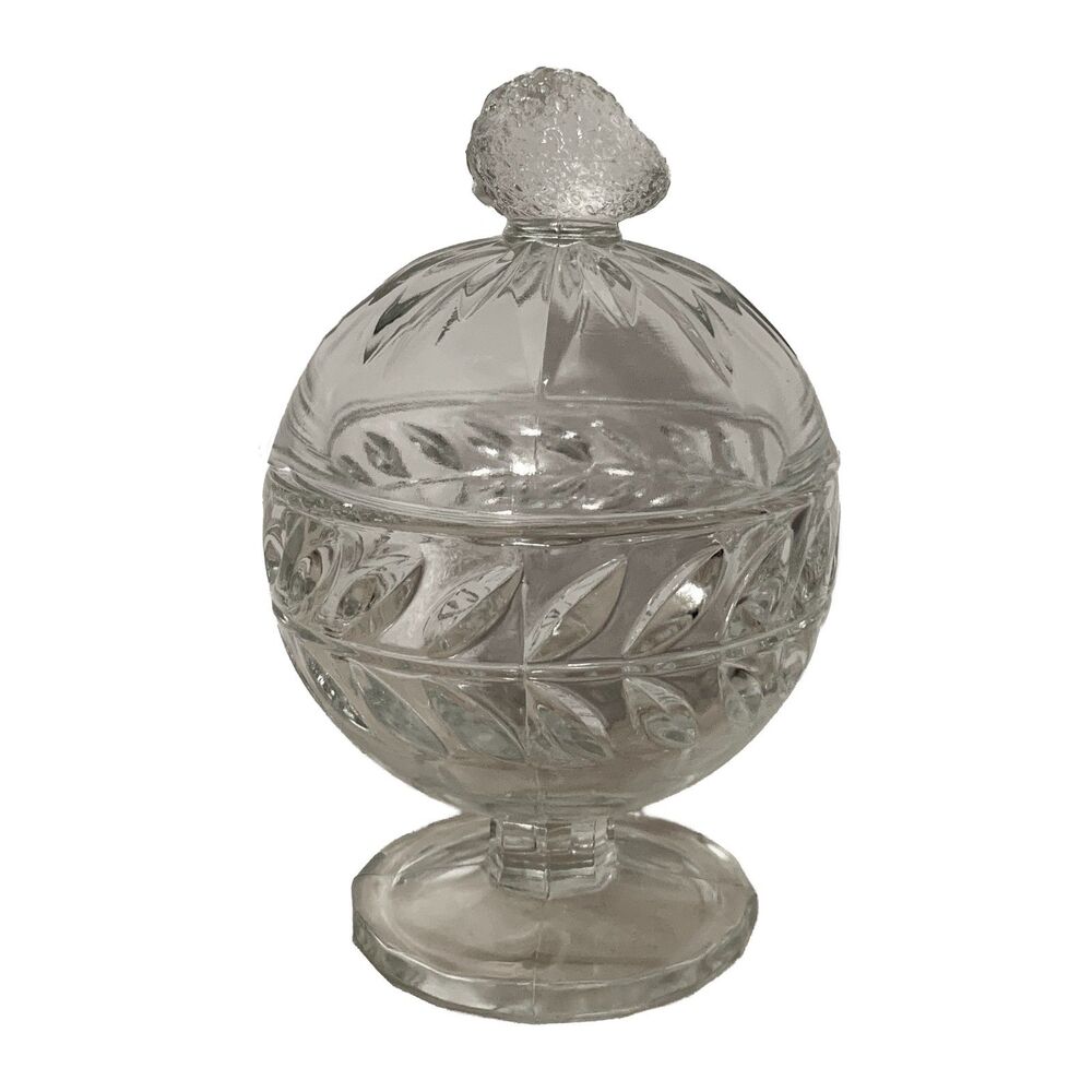 Vintage Indiana Glass Laurel Wreath Pedestal Candy Dish Strawberry Lid Compote